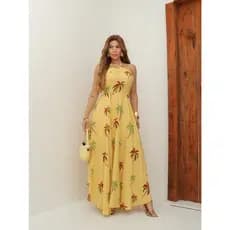 Vestido Longo Feminino Frente Única Rodado Estampado de Coqueiro COD:196-Coqueiro