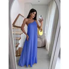 Vestido Feminino Longo Liso Alça Única e Fina Com Cordão Removível Elegante Soltinho COD:221-Liso