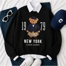 Moletom Feminio Estilo Gola Redonda Com Estampa Vintage De Urso Blusa De Frio Quentinha E Super Estilosa Todas Estaçoes