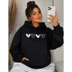 Moletom Feminino Com Capuz Flanelado Canguru Confortavel Desenho Coração Fofo Casual