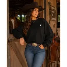 Moletom Feminino Estampa Equestre Gola Redonda Peluciado Country Casual Blusa de Frio Premium