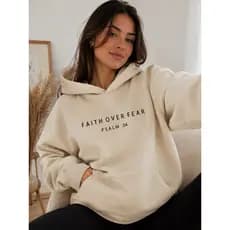 Moletom Canguru Faith Over Fear Psalm 34 Cristão Gospel Unissex Flanelado Com Capuz Inverno Premium