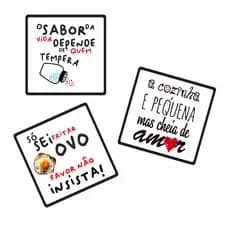 Kit 3 Placas Decorativas Cozinha Frases Divertidas 15x15cm - PS 1mm com Dupla Face