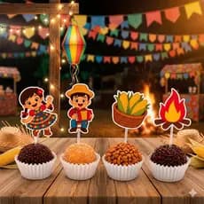 35 Topper de Doces Tema Festa Junina Decoração de Mesa Envio Rápido Topo de Doce