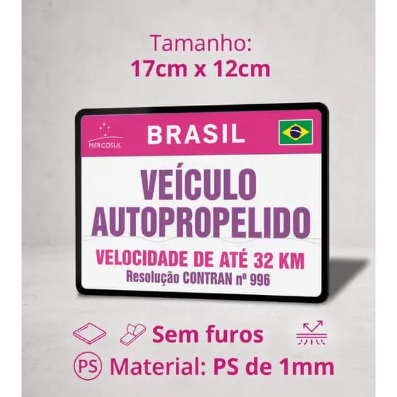 PLACA IDENTIFICAÇÃO PARA SCOOTER ELÉTRICA/BIKE ELÉTRICA ROSA PRETA AZUL