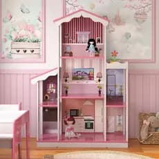 Mega Casinha de Boneca dos Sonhos 8 Cômodos Adesivada - Branco com Rosa