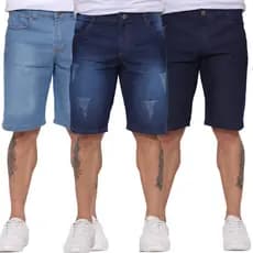 Kit 2/3 bermudas Masculina Jeans com lycra Slim  PREMIUM Juvenil e Adulto e