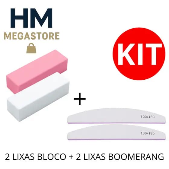 KIT LIXAS UNHAS - 2 LIXAS BLOCO POLIDORA 2 LIXA BOOMERANG ENCAPSULAMENTO TIPS
