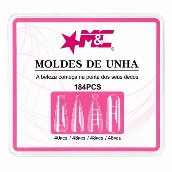 Molde F1 - 4 em 1 Unhas M&C 184 Peças  Kit 4 Modelos (Bailarina, Stiletto, Amendoado, Mandorla)