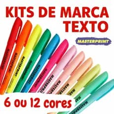 Kit 6 ou 12 Marca Texto (6 Neon + 6 pastel) Caneta Marca Textos Masterprint