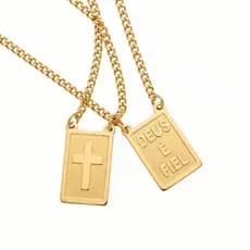 Escapulário Cruz + Deus é Fiel Corrente Colar Cordão Aço Inox 316L Banhada Ouro 18k Não Escurece