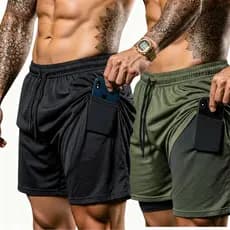 Short Bermuda 2 em 1 Dryfit Compressão Elastano Academia Bolso Interno