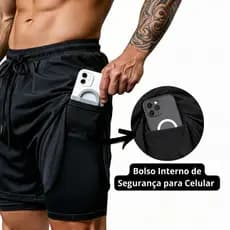 Bermuda Short 2 em 1 Masculino Dry Fit Compressão Academia Treino Corrida Bolso Interno Legging