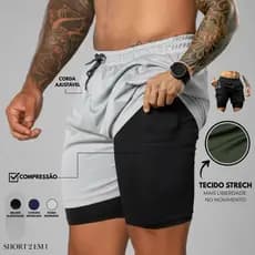 Bermuda 2 em 1 Dryfit Compressão Academia Bolso Interno