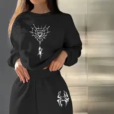 Conjunto Moletom Estampado Feminino Inverno Quentinho Aranha Love Minimalista Confortavel moda