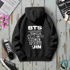 Moletom Canguru BTS Integrantes | Estampa com Nomes de Jungkook, Jimin, RM e Mais