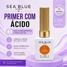 Primer com Ácido SeaBlue 15ml Preparador de Unhas Alta Durabilidade