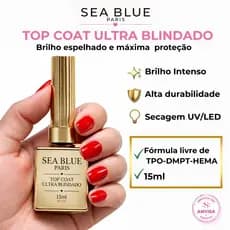 Top Coat Blindado Ultra Brilho com 15ml Selante Unhas Gel LED UV Alta Resistência Profissional