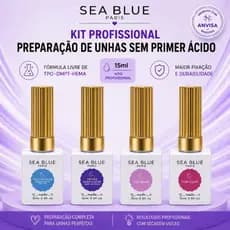 Kit Preparação Unha Gel 4 Itens SeaBlue Desidratador Primer Base Top Coat