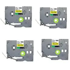 Kit 4x Fita Rotuladora Tze231 Tze-631 Compatível 12mm Amarela Letra Preta