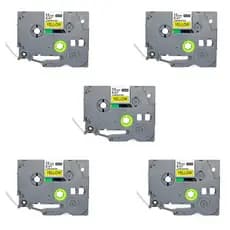 5x Fita Rotuladora Tze231 Tze-631 Compatível 12mm Amarela Letra Preta