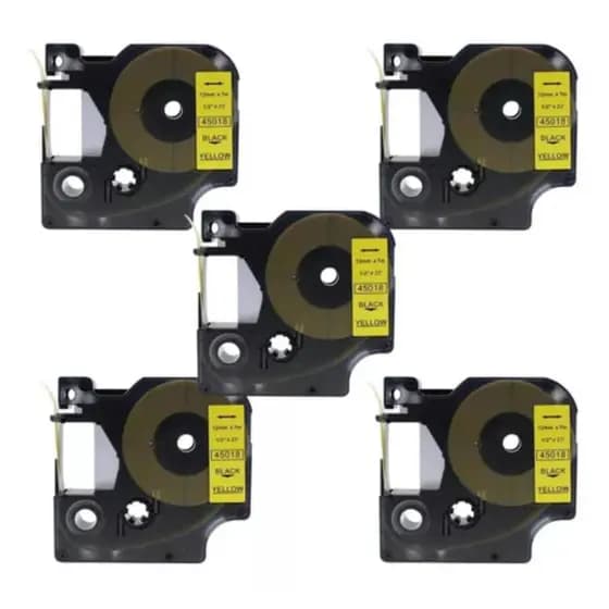 Fita Rotulador 45018 D1 Compatível Dymo Preto/amarelo - Combo C/5 Fitas