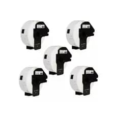 5 Rolos Dk 1201 Dk1201 Etiqueta Térmica Compatível + 5 Suportes Cor Branco