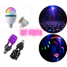 Lâmpada Giratória + Luz Negra 30w Neon Kit Festa Balada
