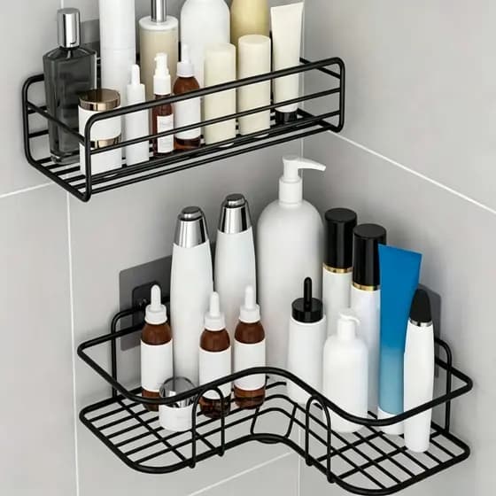 Suporte Organizador De Parede Metal Porta Shampoo Banheiro Cozinha Prateleira Multifuncional Sem Furo