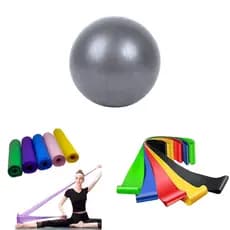 Bola 25 cm Suiça Pilates Pequena + Faixa Elastica + Kit Mini Band Fisioterapia Overball Thera Yoga