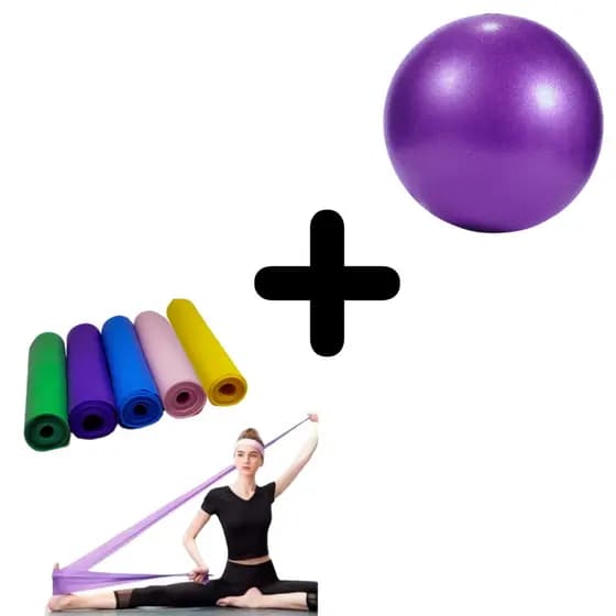 Kit Bola Suíça Pilates Pequena 25cm Fisio + Faixa Elástica Funcional Yoga Fisioterapia Overball band