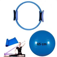 Kit Bola Pilates Yoga 65 cm + Faixa Elastica Band + Anel Ginástica Suíça Fisioterapia Alongamento