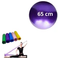 Bola Pilates 65 cm + Faixa Elástica Fisio Thera Fisioterapia Gestante Funcional Yoga Suiça Treino