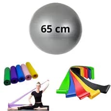 Bola Suiça Pilates Fisio 65cm + Faixa Elastica + 5 Mini Band Thera Funcional Yoga Academia Treino