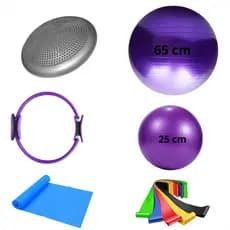 Kit Bola Pilates Yoga Disco Equilibrio Faixa Elastica Anel Mini Band Ginástica Suíça Fisioterapia