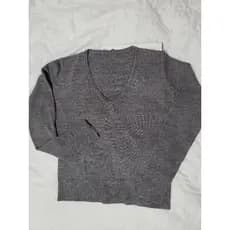 Blusa Suéter Lã Canelada Decote V Cinza Grafite Tam G - Perfeito Estado