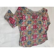 Blusa Feminina Estampada Caleidoscópio Viscose Manga 3/4 Tamanho M - Semi Nova