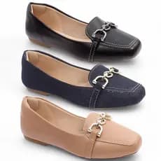 KIT 3 Mocassim Feminino Bico Quadrado Leve Casual Sapatilha