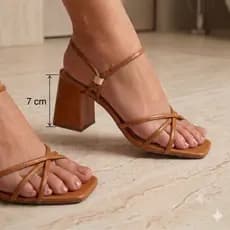 Sandália 7 CM Salto Bloco Médio Festa Elegante Quadrado social feminino Dia a Dia Casual