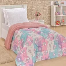 COBERTOR COBERDRON INFANTIL UNICORNIO DUPLA FACE SOLTEIRO