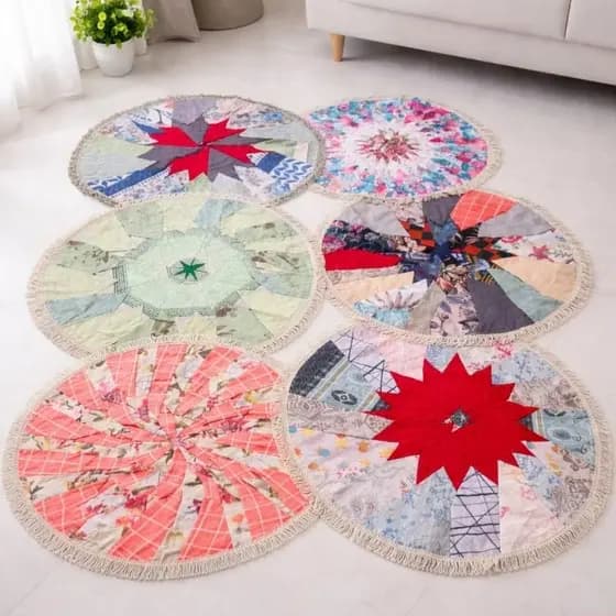 Kit com 3 Tapetes Artesanais Redondos 60cm | Tapete de Retalho com Bico | Decoração Casa