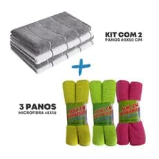 Kit 3 Unidades De Panos Microfibra 48x58cm + 2 Panão 80x50cm