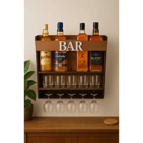 Bar Adega Barzinho De Parede Rústico Madeira Com Porta Garrafas De Vinhos Whisky Gin Bebidas E Porta Taça Bar Decorativo
