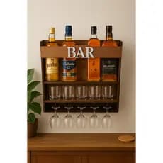 Bar Adega Barzinho De Parede Rústico Madeira Com Porta Garrafas De Vinhos Whisky Gin Bebidas E Porta Taça Bar Decorativo