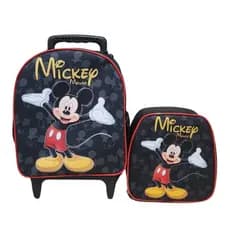 Kit Escolar Mochila Lancheira Carrinho Mickey Mouse Baby Preto Menino