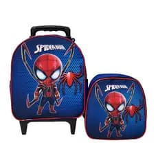 Kit Escolar Mochila Lancheira Carrinho Spider Man Baby Azul Menino