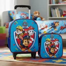 Kit Mochila Escolar Patrulha Canina Azul Tamanho Baby Menino