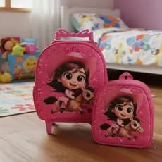 Kit Escolar Mochila Lancheira Carrinho Boaideira Baby Rosa Menina