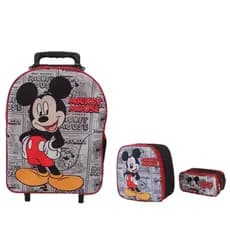 Kit Mochila Infantil Mickey Mouse Jornal de Rodinhas + Lancheira + Estojo Preto