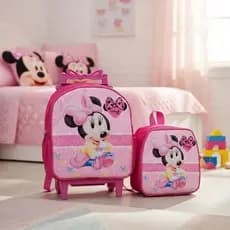 Kit Escolar Mochila Lancheira Carrinho Minnie Baby Rosa Menina